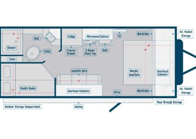 Floorplan rendering of the 21BH comfort camper