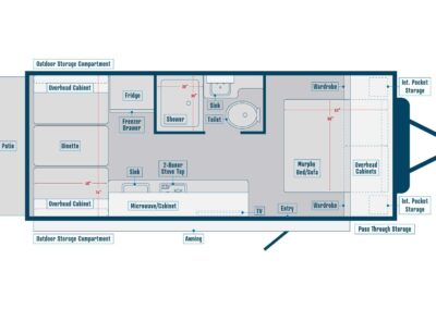 Floorplan rendering of the 21PD comfort camper